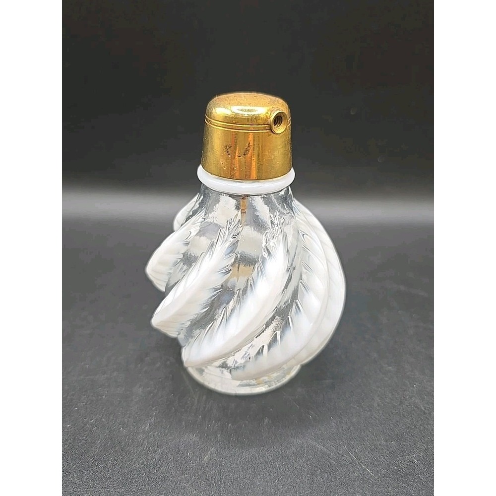 Vintage DeVilbiss Glass Perfume Bottle White Opalescent Swirl Vanity Decor